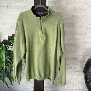 Caribbean Joe Green and Chocolate Brown Cotton Quarter Zip Size XXL